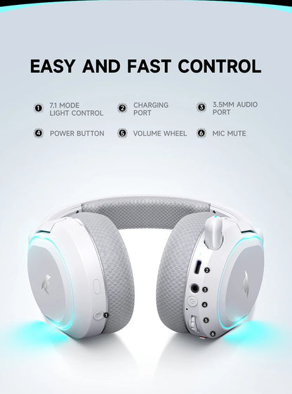 Picun G2 Kabelloses Gaming-Headset Bluetooth 5.3 – 7.1-Surround-Sound, Gaming-Kopfhörer mit 5ms niedriger Latenz und ENC-Mikrofon für PC, PS5, PS4, Switch & Mobilgeräte