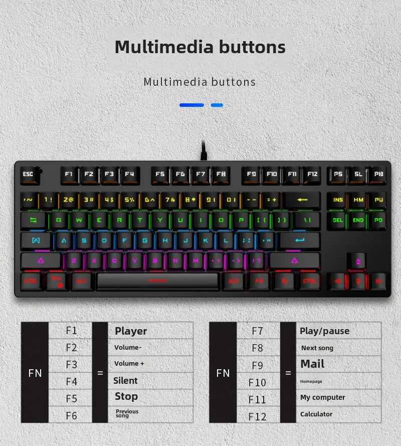 Gamer Mechanical keyboard 87 keys gaming 80% backlit key board ergonomic computer office wired mini pc numpad pink white black