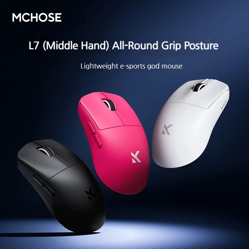MCHOSE L7 Ultra+ vidutinė–didelė delninė žaidimų pelė, e. sportui, Paw3950, belaidė, trijų režimų, lengva, biuro, dvigubos pavaros kompiuterio pelė