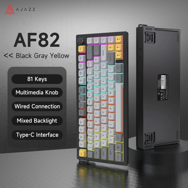 AJAZZ AF82 Low-Profile Electrostatic Keyboard 4000mAh Tri-Mode 75% Type-C Display Screen Keyboard Office Gaming E-sport