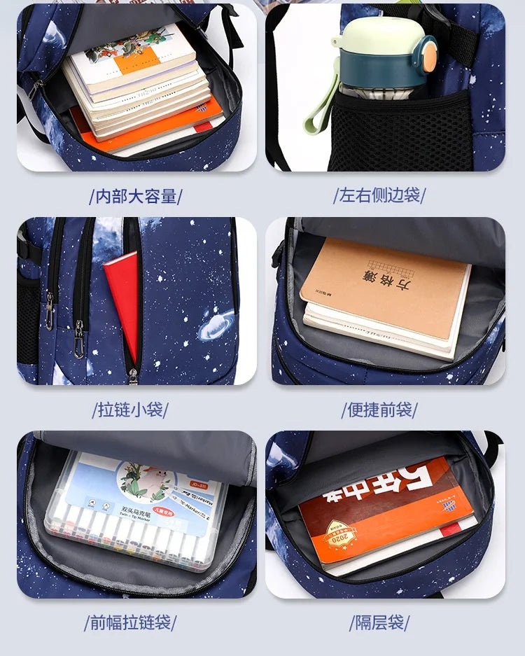 Mochila trolley 2 en 1 Fortnite con estampado de cielo estrellado, gran capacidad, impermeable, compartimento para portátil, diseño para subir escaleras, mochila escolar para estudiantes
