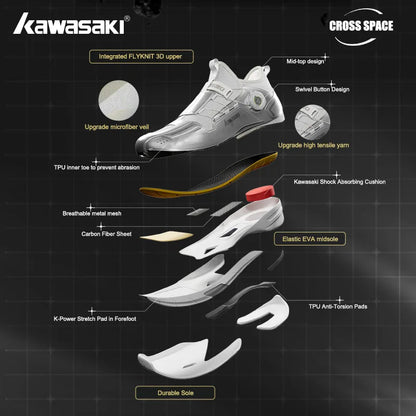 Kawasaki CROSS SPACE MID 2.0 Badminton Shoes Upgraded Shock-Absorbing Auto Knob Professional Sport Shoes Men 2024 New