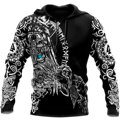 2023 New Autumn Men's Hoodie Wolf Print 3D Sweatshirts Urban Trendy All-Match Oversized Tops Poleron Hooded Clothes Men Clothing