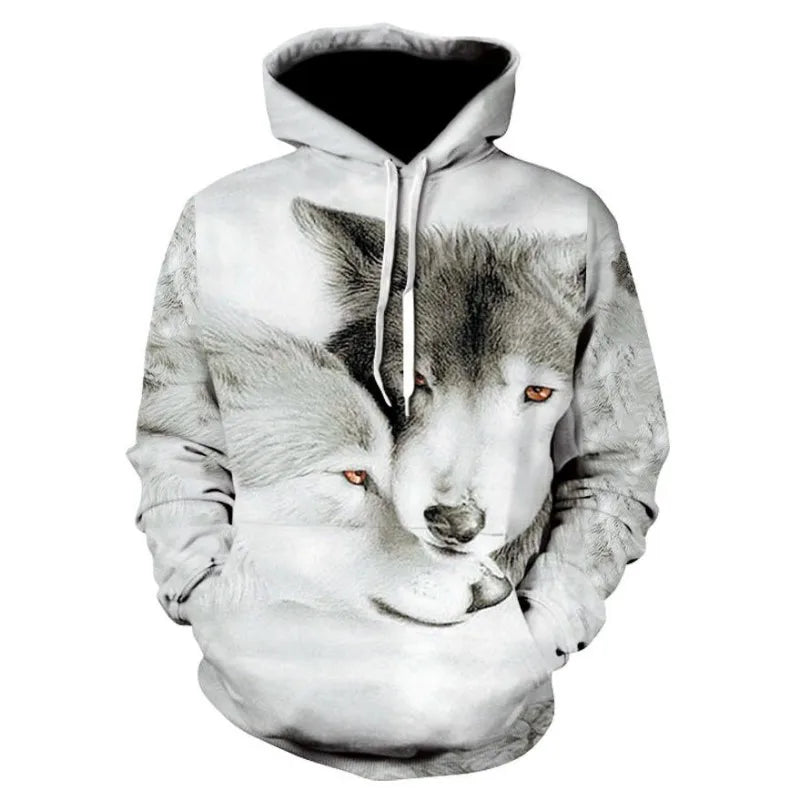 2023 Herren-Oversize-Hoodie mit 3D-Wolf- und Tiermotiv, wilder Krieger, modisches Sweatshirt, locker sitzender Streetwear-Trainingsanzug für Fitness