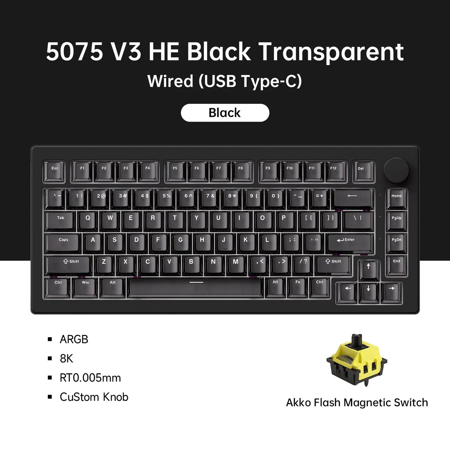 Akko 5075 V3 HE Magnetische Tastatur 75% Custom Mechanische Gaming-Tastatur Rapid Trigger 0.005mm 8K Polling-Rate ARGB