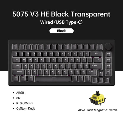 Akko 5075 V3 HE Magnetische Tastatur 75% Custom Mechanische Gaming-Tastatur Rapid Trigger 0.005mm 8K Polling-Rate ARGB