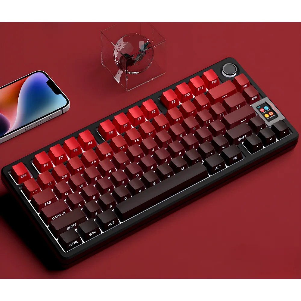 Nuovi keycap per tastiera meccanica da gaming 60/64/84/98/108 con switch MX, 135 tasti, profilo OEM, PBT, incisione laterale, sfumatura rosso e nero