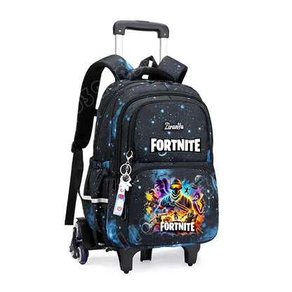 Fortnite-Trolleytasche – leichtes Treppensteigen, Anime-Design, wasserfester Rucksack mit Rollen, großes Fassungsvermögen, Schultasche für Schüler, lässige Reisetasche