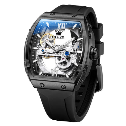  OLEVS Automatic Men Watch White Rubber Strap Mechanical Tourbillon Watches Men Luminous Watches Waterproof