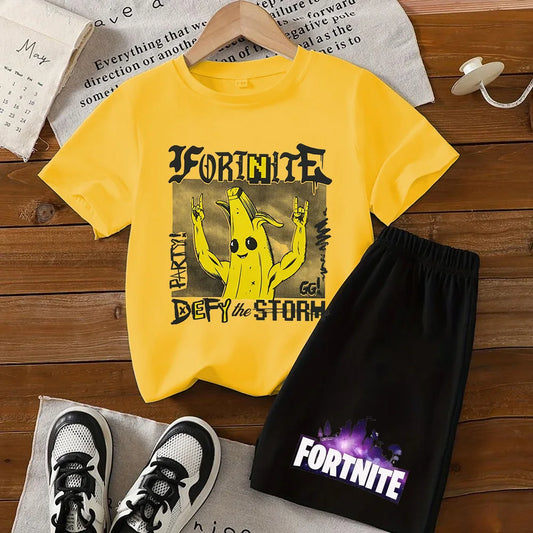 Fortnite Series T-Shirt- und Shorts-Set für Kinder, Hot-Game-Oberteil und Hose, sommerliches, niedliches Homewear-Loungewear-Outfit, Geburtstagsgeschenk