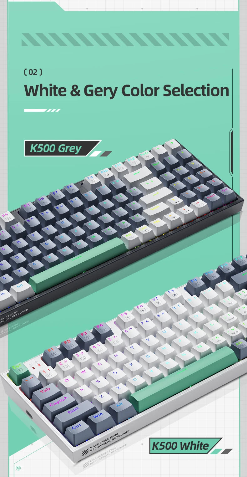 MACHENIKE K500 mechanische Tastatur – kabelgebundene Gaming-Tastatur K500-B94, Hot-Swappable, 94 Tasten, 90%-Layout, RGB-Hintergrundbeleuchtung für PC und Laptop