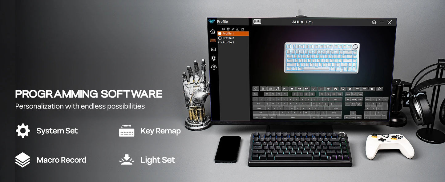 EPOMAKER x AULA F75 kabelgebundene mechanische Hot-Swap-Tastatur 75% ANSI US-Layout mit Gasket-Mount und Drehregler für Mac/WIN/Android