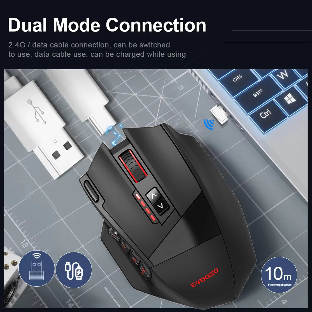 E-YOOSO RGB USB 2.4G laidinė žaidimų pelė X-33, 16000DPI, 18 programuojamų mygtukų, foninis apšvietimas, tinkama staliniam kompiuteriui, nešiojamajam kompiuteriui ir PC