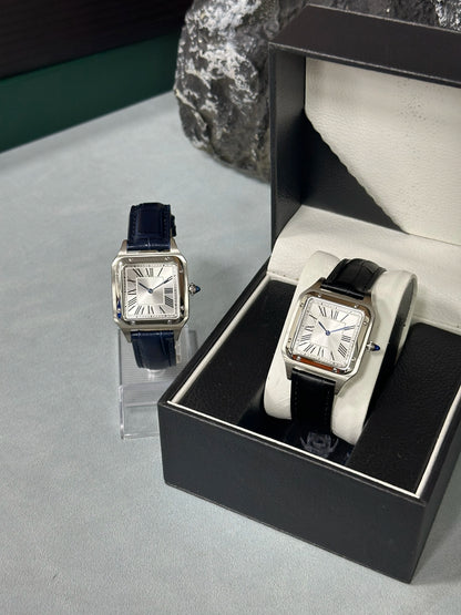 2025 new Luxury High Quality Lovers Quartz Watch Mens Women Fashion Square Leather Men silvery White Sapphire Wristwatch