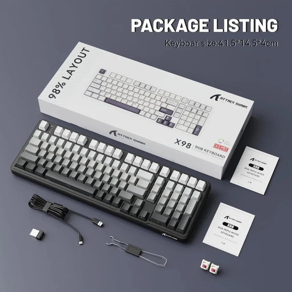X98 Attack Shark Gaming Keyboard Wireless with Numeric Keypad, 102 Keys Hot-Swap RGB PBT Keycaps, 4000mAh Battery, Support PC/Laptop