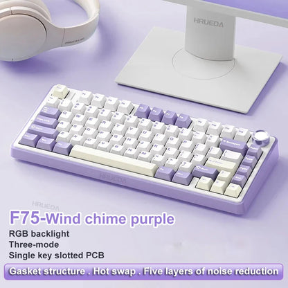 Original AULA F75 RGB LED Light PC Custom Bluetooth Wireless 2.4G Type-C Wired Gaming Mechanical Switch 75% Keyboard 82 Keys wit