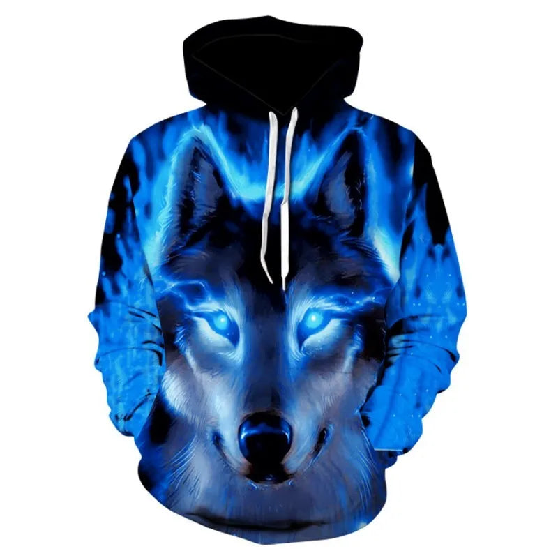 2023 Herren-Oversize-Hoodie mit 3D-Wolf- und Tiermotiv, wilder Krieger, modisches Sweatshirt, locker sitzender Streetwear-Trainingsanzug für Fitness