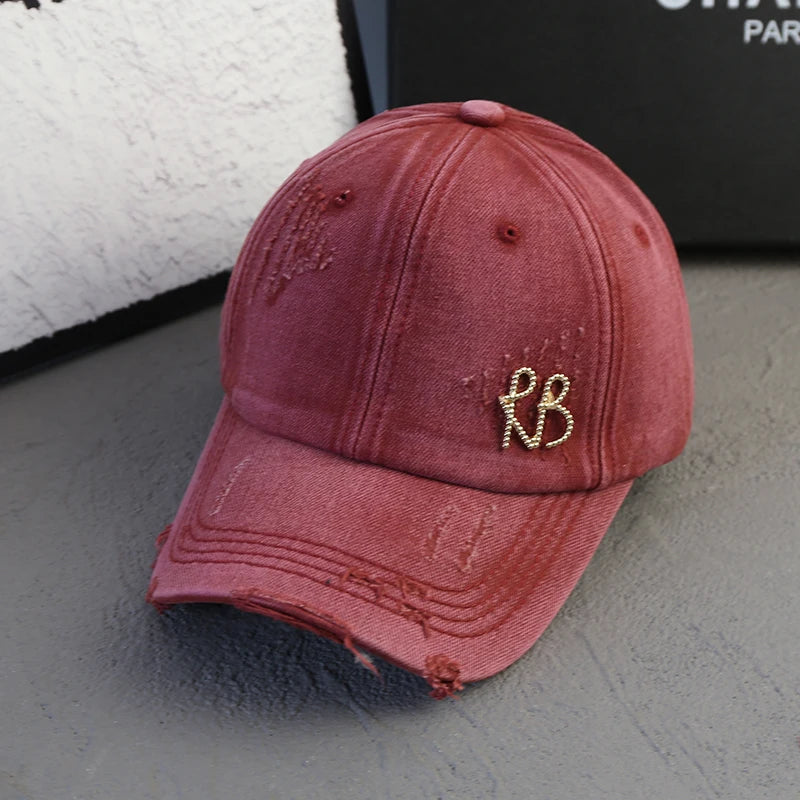 2025 New Korean Luxury Baseball Cap Design Sun Hat American Youth Personalized Water Washed Punched Fashion Baseball Hat Trend