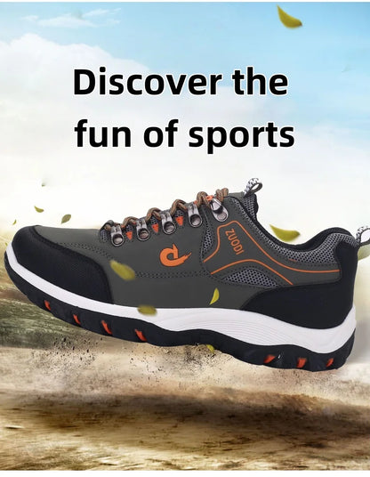 Autumn and Winter Men's Waterproof Hiking Shoes, Outdoor PU Leather Sports Shoes, Wear-Resistant, Walking, Tactical