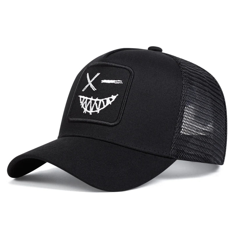 Unisex X Smiling Face Teeth Embroidery Baseball Net Caps Spring Summer Outdoor Sunscreen Hat Adjustable Casual Trucker Hats