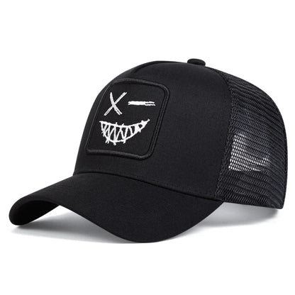 Unisex X Smiling Face Teeth Embroidery Baseball Net Caps Spring Summer Outdoor Sunscreen Hat Adjustable Casual Trucker Hats