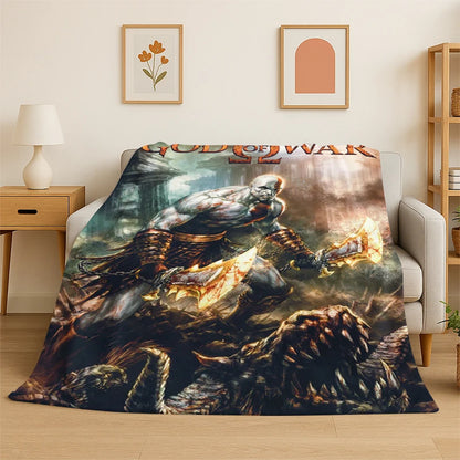 Retro God of War Game Kratos Flannel Blanket Soft Warm Throw Blanket for Bedroom Living Room Bed Travel Camping Picnic Gift