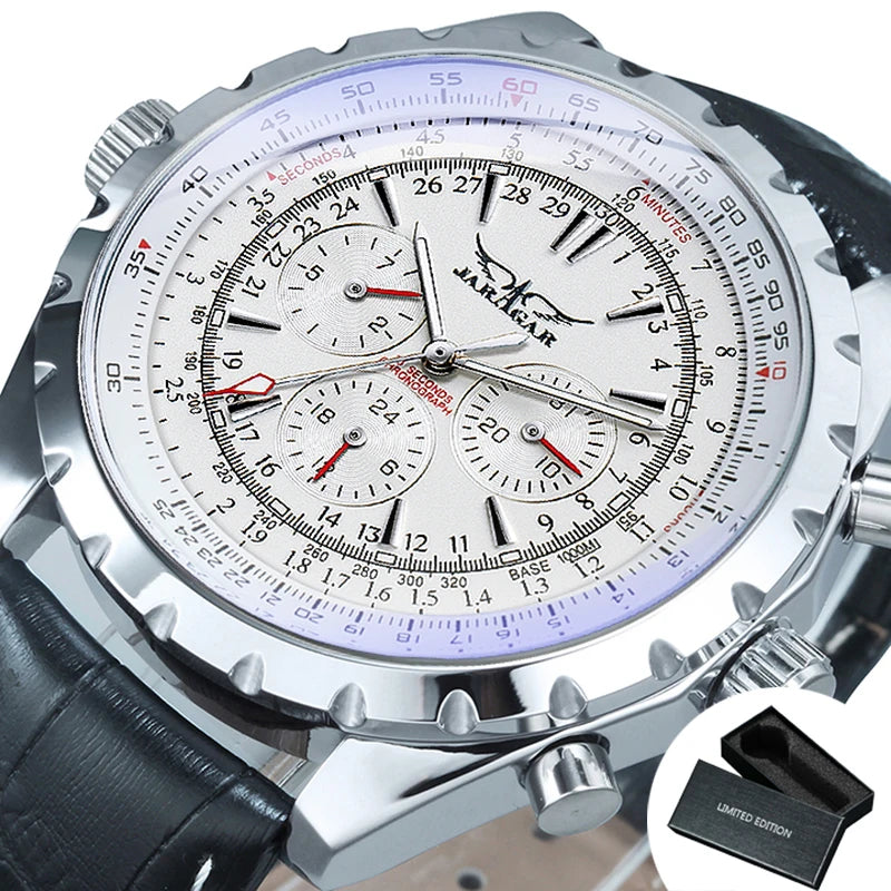 Jaragar Automatic Watch for Men Military Multifunction 3 Sub-Dials Sports Mechanical Watches Top Brand Luxury Leather Steel Band