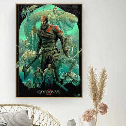 Game God Of War Poster DIY Vintage Movie Poster Wall Art Painting Study Stickers Small Szie Wall Painting
