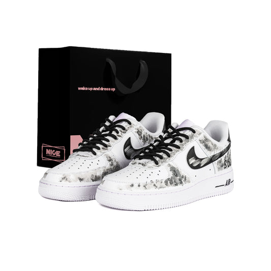 Nike Air Force 1 Cushioning Abrasion Resistant Cushioning, Wear Resistant Low top Skateboard Shoes Women's White Gray