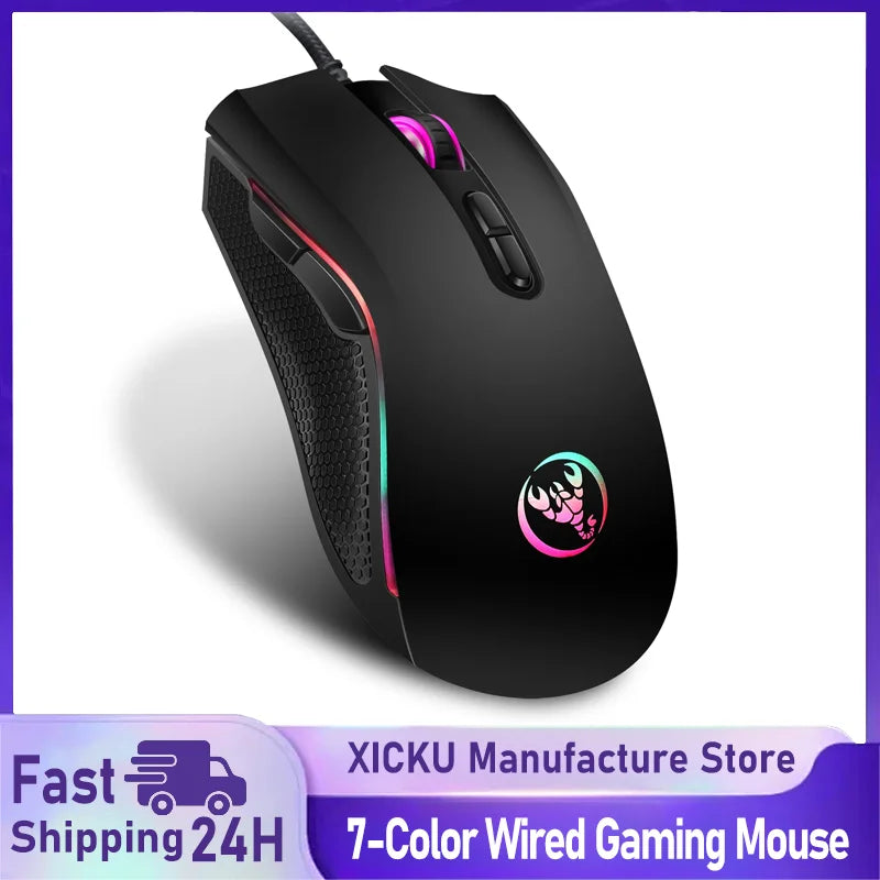 High-end Optical Professional Gaming Mouse with 7 Bright Colors LED Backlit and Ergonomic Design 3200 DPI for LOL CS Gamer