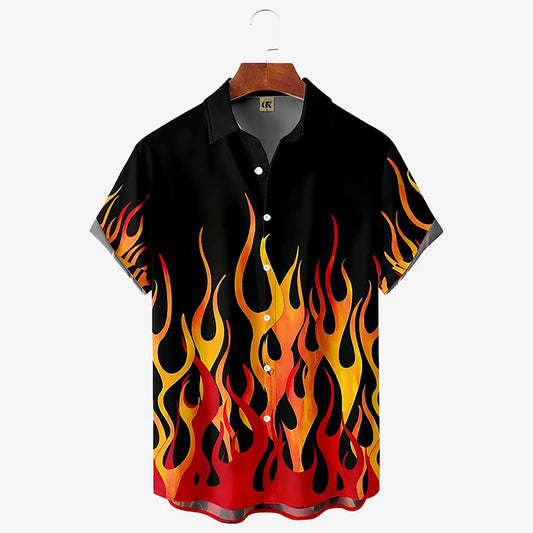 Flame Men'S Shirts 3d Vintage Summer Fashion Red Hawaiian Shirt Man Short Sleeved Oversized For Men 2023