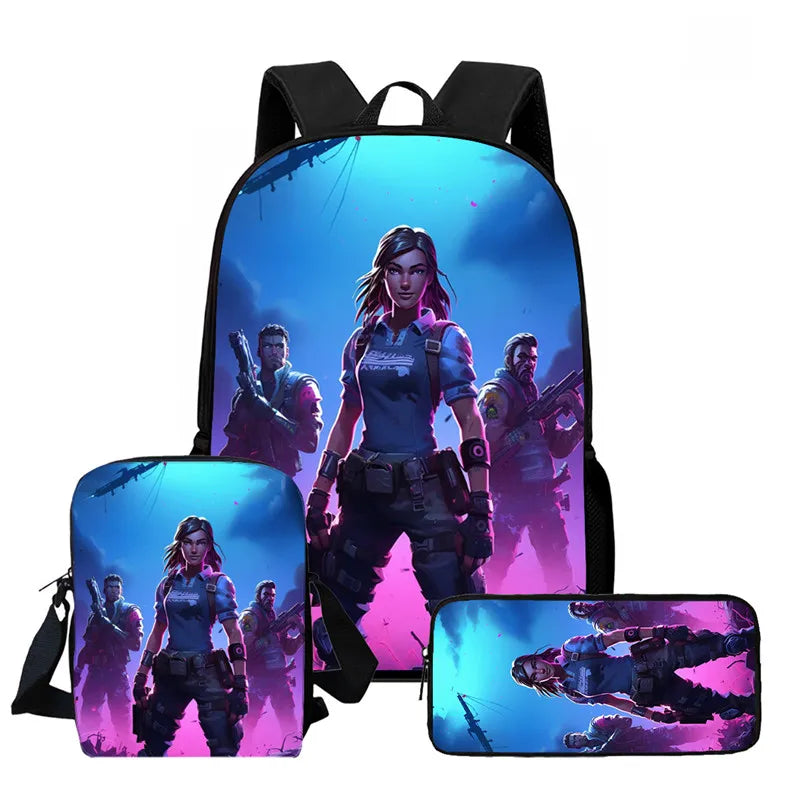 Fortnite 3-piece cartoon set, unisex, includes: Backpack, Crossbody bag, And pencil case Lightweight and large capacity