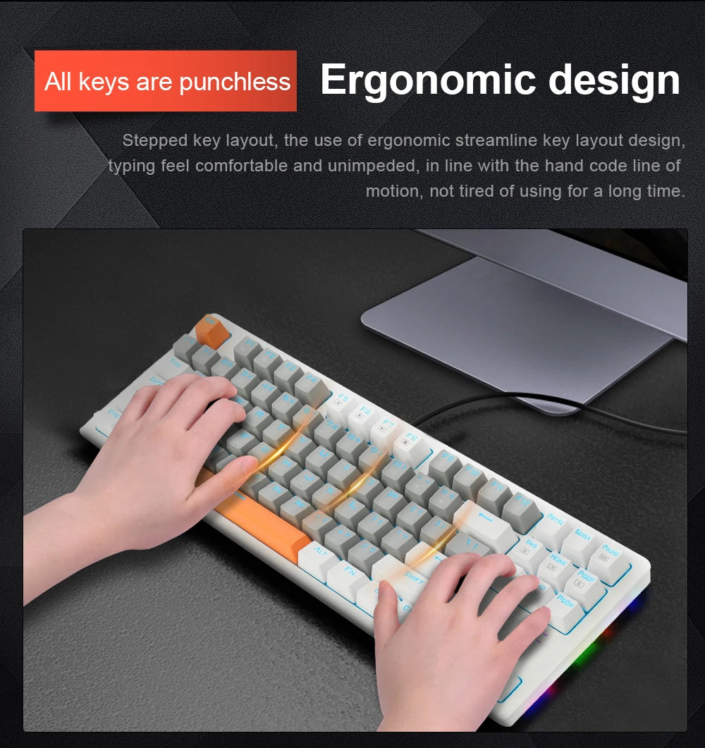 E-YOOSO K620 USB Mechanical Gaming Keyboard Wired Blue Red Switch Monochrome LED Backlit 87 Key for Computer Laptop PC