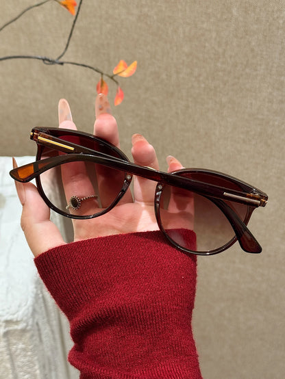 1Pc Light Luxury Tea Brown Frame Gold Label Women's Sunglasses, Uv Protection, Versatile for Daily Commuting and Vacation