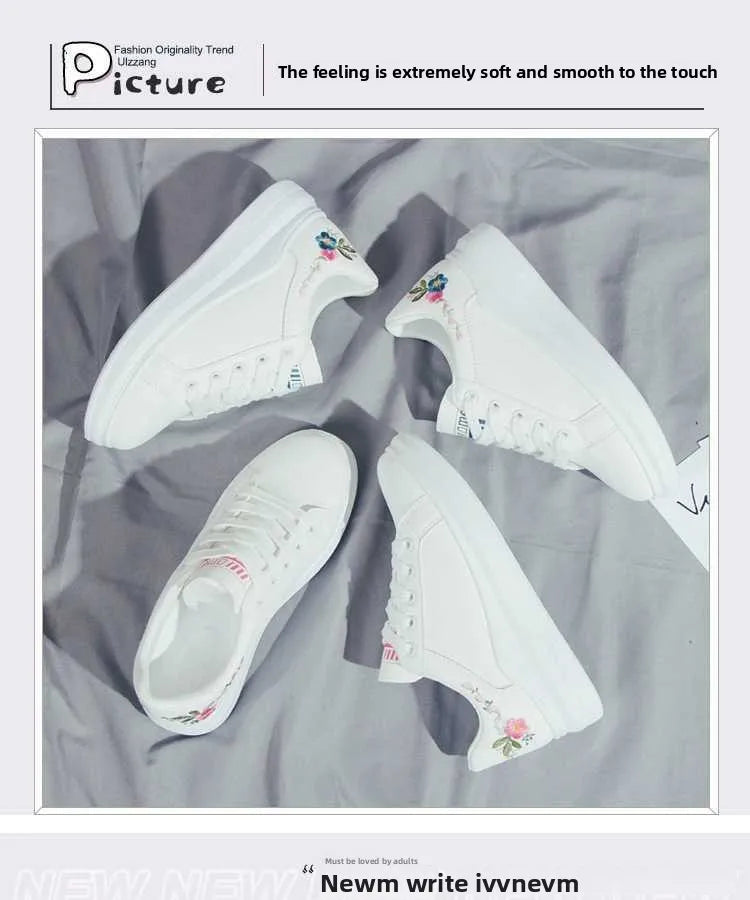Shoes 2025 Women Running Spring Autumn Fashion White Breathable Embroidered Flower Lace-Up Casual Sneakers Women's Shoes