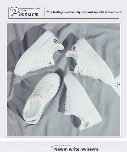 Shoes 2025 Women Running Spring Autumn Fashion White Breathable Embroidered Flower Lace-Up Casual Sneakers Women's Shoes
