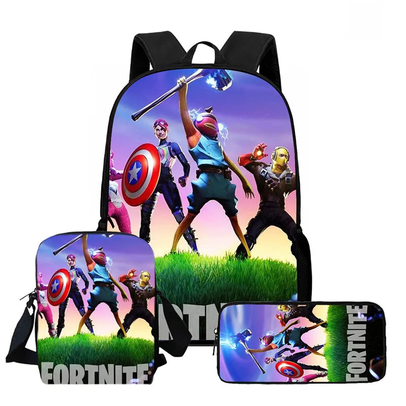 Fortnite 3-piece cartoon set, unisex, includes: Backpack, Crossbody bag, And pencil case Lightweight and large capacity