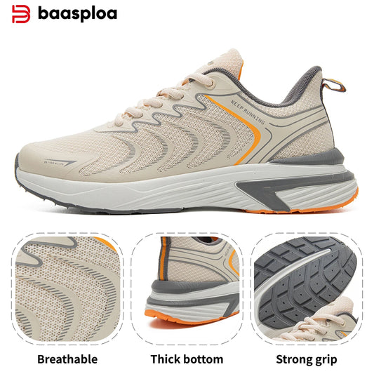 Baasploa Men's Running Shoes Casual Lightweight Mesh Breathable Sneakers Male Outdoor Non-Slip Wear-Resistant Sports Shoes