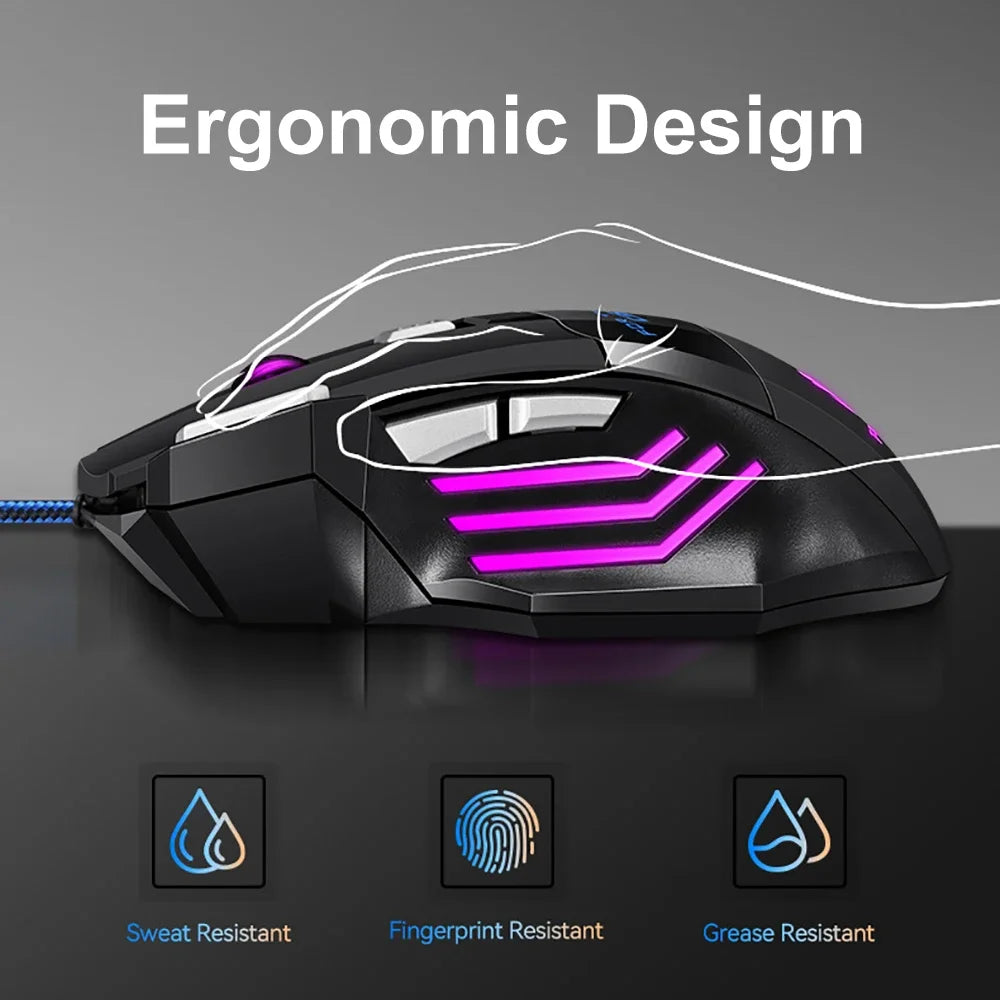 KEBIDUMEI Wired Gaming Mouse 7 Buttons RGB Backlit Mouse Ergonomic USB Mouse 2400 DPI 3 Level DPI For PC Laptop Windows Mac OS