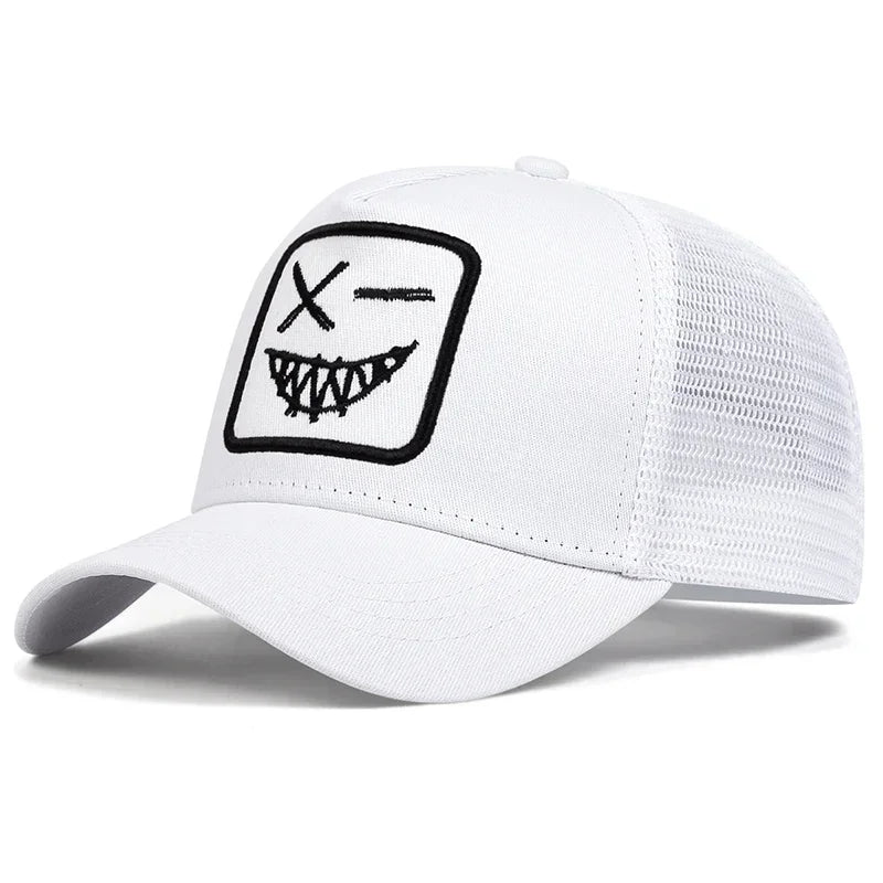 Unisex X Smiling Face Teeth Embroidery Baseball Net Caps Spring Summer Outdoor Sunscreen Hat Adjustable Casual Trucker Hats