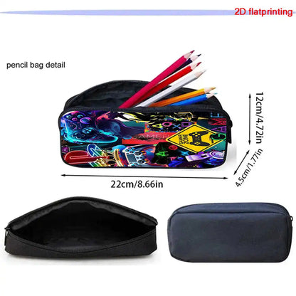 Fortnite 2-Piece Set Backpack with Front Pocket Pencil Case Large Capacity Cartoon Schoolbag Kids Boys Girls Gift Ages 5-8