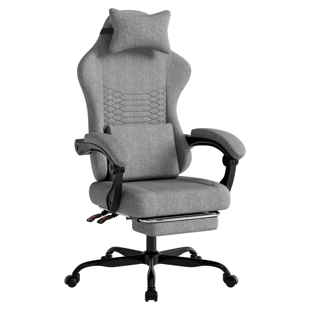 Gaming Chair Fabric Office Chair, Massage Gaming Chair with Headrest, Ergonomic Racing Gaming Seat with Footrest, for Relaxing