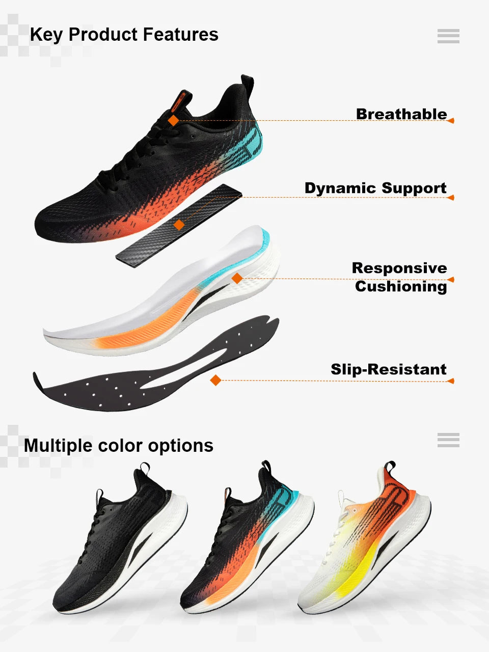Baasploa Running Shoes Men Carbon Plate Professional Cushioning Anti-Slip Sneaker Female Casual Breathable Jogging Sports Shoes