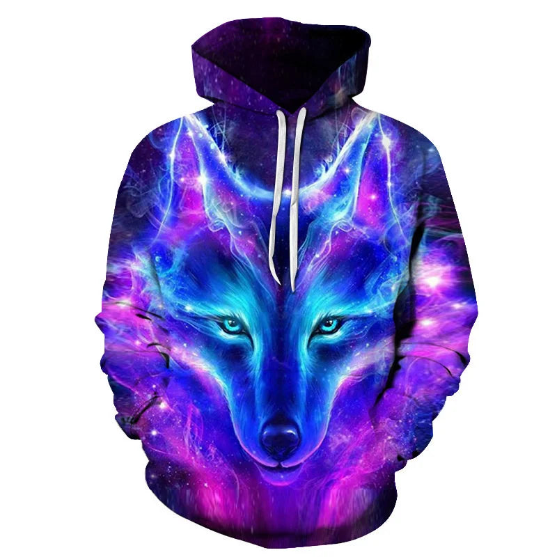 2023 Herren-Oversize-Hoodie mit 3D-Wolf- und Tiermotiv, wilder Krieger, modisches Sweatshirt, locker sitzender Streetwear-Trainingsanzug für Fitness