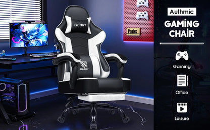 AUTHMIC Gaming Chair Ergonomic Reclining Office Chair with Adjustable Lumbar Support & Headrest  High-Back PC Gamer Adults Teen