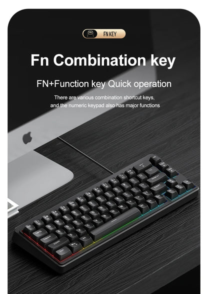 FREEWOLF M68SE Mechanical Feel Keyboard 68 Keys Mini Wired Compact Keyboard Silent for Laptops, Gaming and Office Use