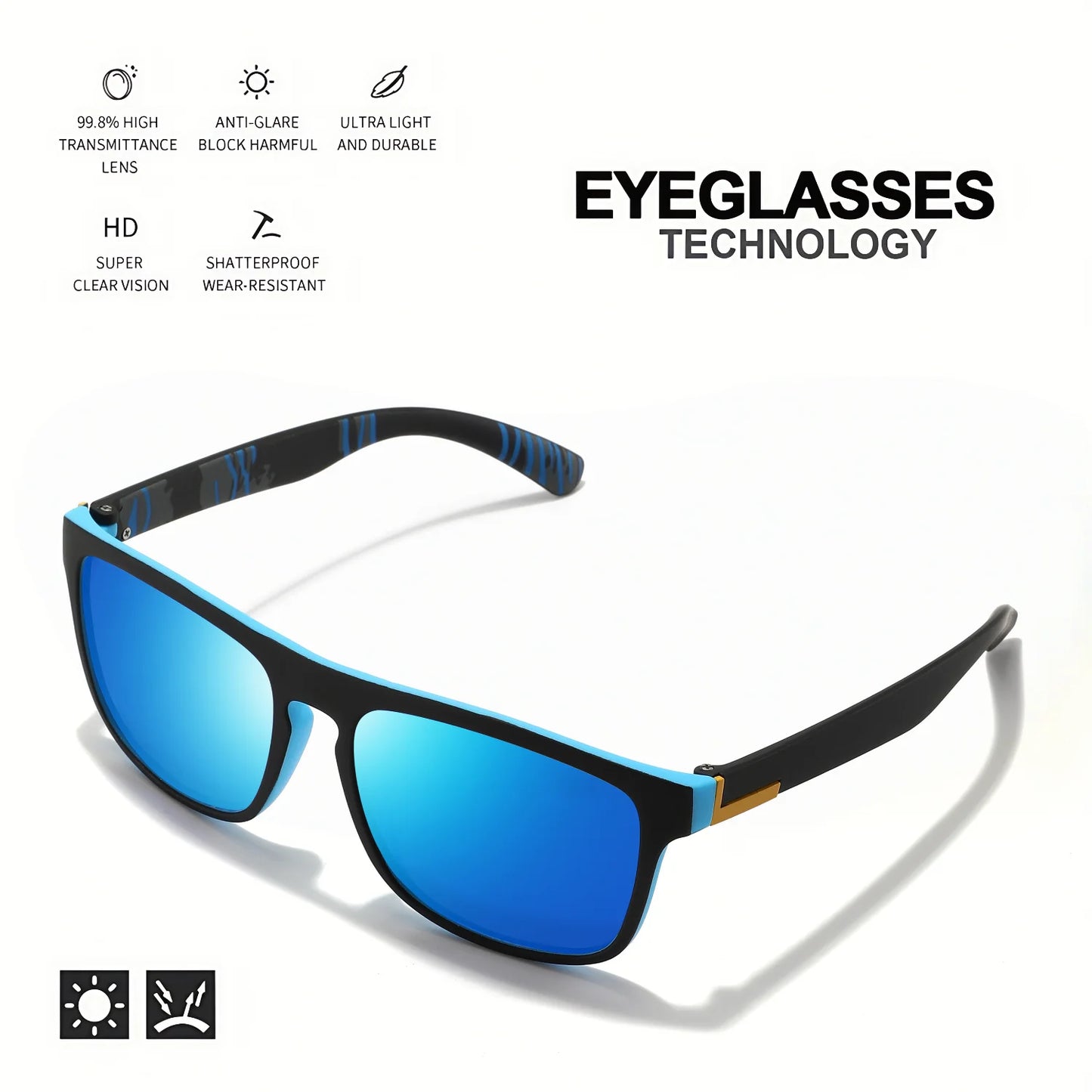 1-4PCS Men Classical Square Polarized Sports Sunglasses Lightweight PC Frame UV400 for Driving Fishing Cycling Unisex Durability