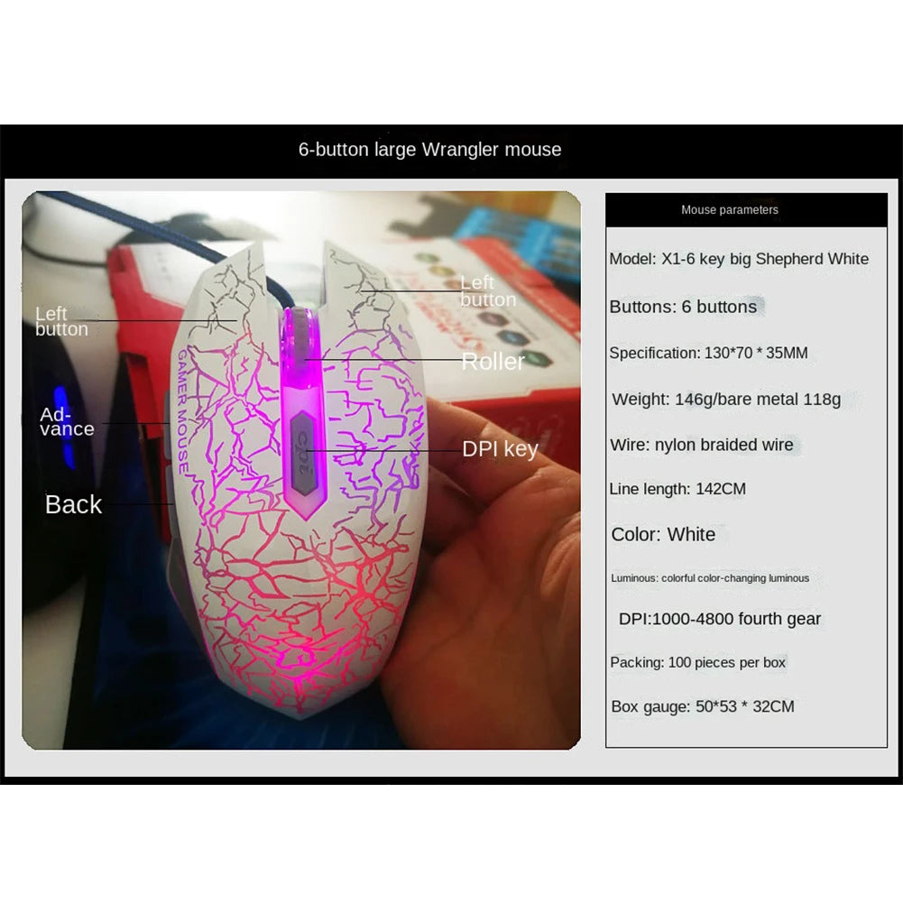 2400 DPI USB Wired Mouse Gaming Mouse LED Backlit Professional Gamer Mice Ergonomic Computer Mouse for PC Laptop Macbook