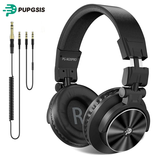 PUPGSIS Studio Monitor Headphones Wired Over Ear DJ Headphones with Microphone, 50mm Driver Hi-Res Audio, Professional Recording Headset