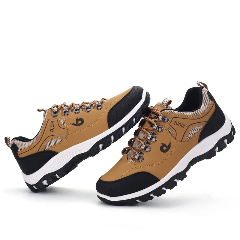 Autumn and Winter Men's Waterproof Hiking Shoes, Outdoor PU Leather Sports Shoes, Wear-Resistant, Walking, Tactical
